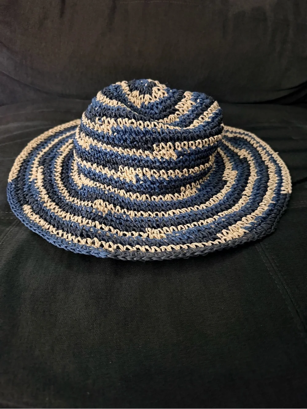 San Diego Hat Company Navy and Cream Crochet Sun Hat